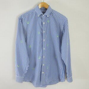 Vineyard Vines Mens M Kentucky Derby Blue White Gingham Horseshoe Cotton Shirt